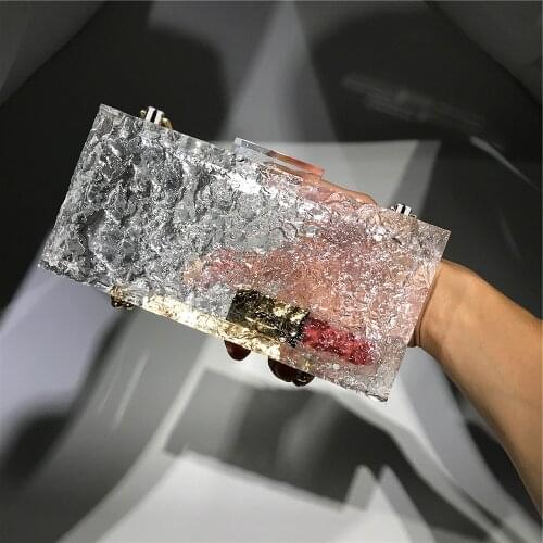 Ladies Acrylic Crystal Handbag High Quality Clear Ice Pattern Acrylic Box Evening Bag Women Luxury New Transparent Clutch Purses