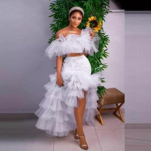 Two PiecesTulle Dresses For Women Ruffles Top Mermaid Bottom Tulle Robes Birthday Robes Photo Shoot High Low Dress For Party