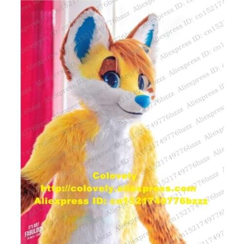 Gold Long Fur Husky Dog Wolf Fox Fursuit Furry Mascot Costume Adult Cartoon Character Appreciation Banquet THEME PARK zz9523