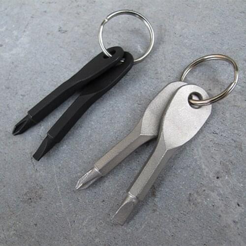 1PC EDC Portable Mini Stainless steel Straight Slot Type Cross Phillips Screwdriver Combination Set Keychain Key Ring Pendant