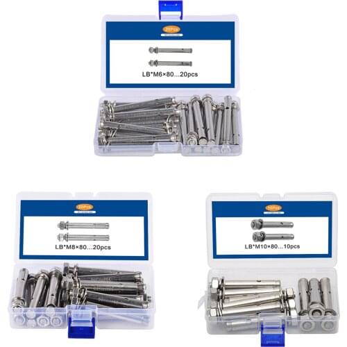 10-20PCS/Box M6/M8/M10x80 Expansion Screw 304 Stainless Steel Expansion Bolt For Subway Home Decoration Fasteners Assortment Kit