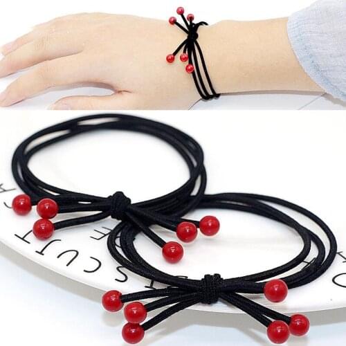 10pcs Cute elements Refreshing style girl women lady bead red hair rope girls hair bands Pretty sweet elastic hair bands