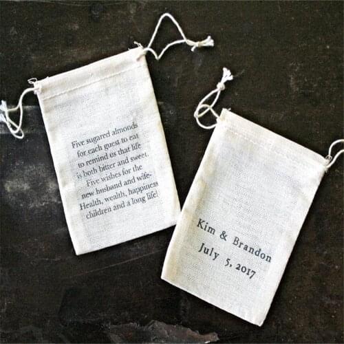 15pcs Custom Jordan Almond favor bags with Italian traditional poem - Hand stamped cloth favor bags, sugared almond favor bags