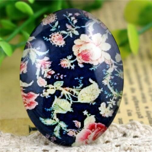 2pcs 30x40mm New Fashion Flower Handmade Photo Glass Cabochons Pattern Domed Jewelry Accessories Supplies-I3-25