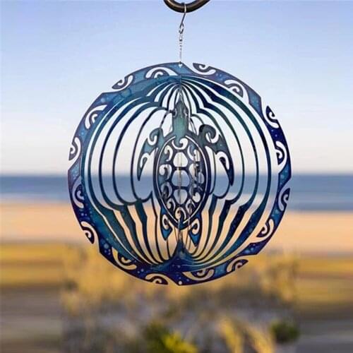 3D Sea Turtle Wind Spinner Metal Sea Turtle Rotating Ocean Wind Chime Garden Decor Ornament Foldable Home Yard Decoration