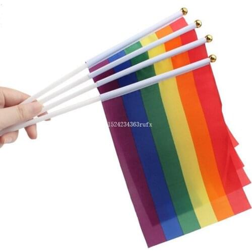 500PCS Plastic Stick Rainbow Hand Flag Flags/American Flag Lesbian Gay Pride Cheerleading Competition Products 14*21CM