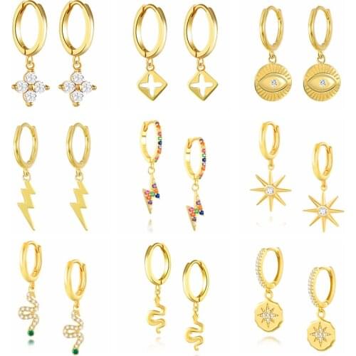 Aide 925 Sterling Silver Heart Cross Pendant Dangle Earrings For Women Zircon Lightning Snake Charm Drop Earrings Party Jewelry