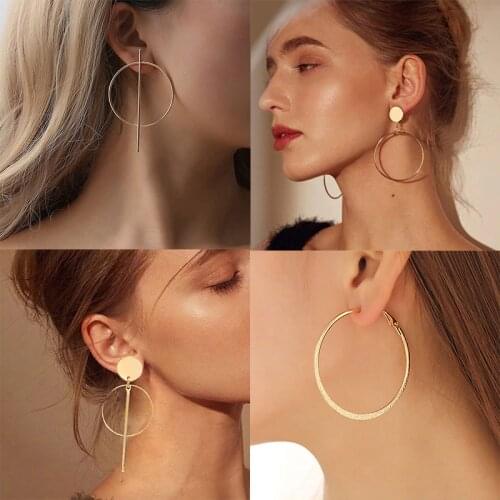 Big Round Drop Earrings For Women Gold color Simple Jewelry Female 2019 Fashion Accessories Girls Earring Brincos