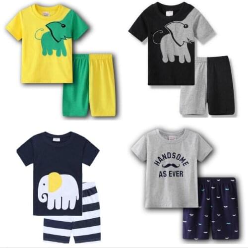 Kids Elephant Pajamas Boys Girls Sleepwear Cartoon Baby Night Suit Short Sleeves Tees+Shorts Sets Childrens Clothing Pijimas