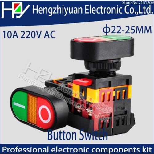 Self Reset Yellow Indicator Double Push Button Switch 10A AC220V