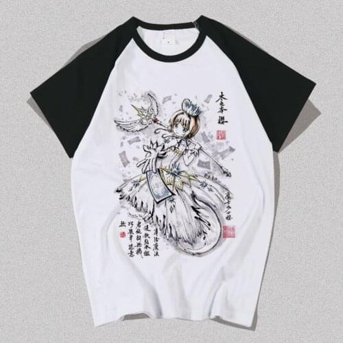 Cardcaptor Sakura T shirt Women Short Sleeve Summer Tees tshirt Harajuku Loose Tops men Couple Clothes ink painting pattern tops