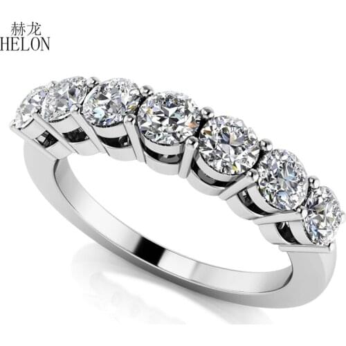 HELON Solid 14K White Gold Moissanites Ring 0.7CT GH Color Engagement RingTest Positive Moissanites Band Diamond Wedding Jewelry
