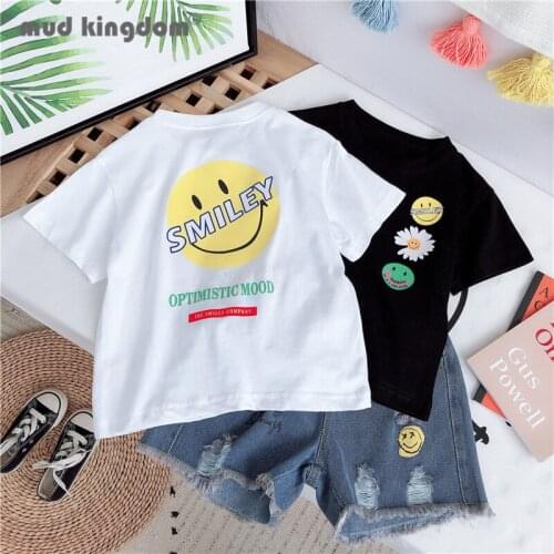 Mudkingdom Family Boys Girls T-shirts Matching Summer Fashion Print Cartoon Smiley Casual Tops for Kids Toddler Cotton Clothes