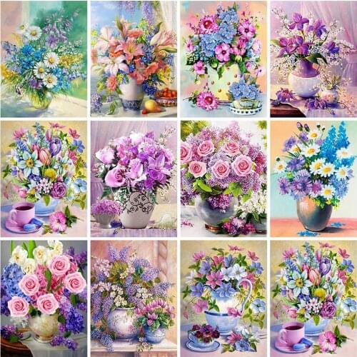 HUACAN Full Square 5d Diamond Painting Flower Mosaic Rose Pictures DIY Diamond Embroidery Vase Home Decor Craft Kit