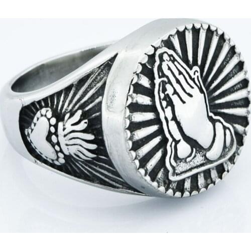 FANSSTEEL Stainless Steel Jewelry put Palms together devoutly Prayer Ring FSR14W29