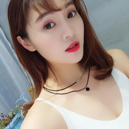 Korean Pop Simple Black Rope Alloy Crystal Double-Layer Necklace For Women Vintage Fashion Pendant Jewelry Wholesale