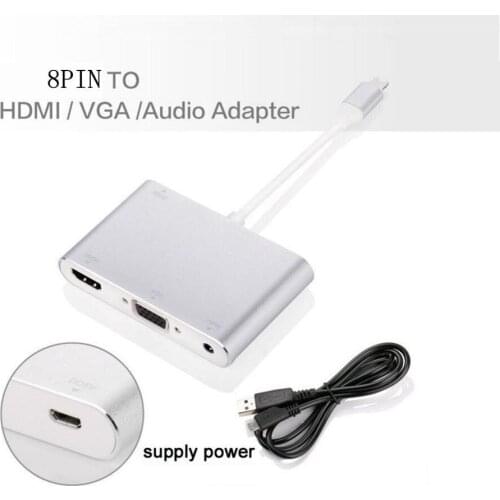 MFI 8PIN to Digital AV Multiport HDMI VGA Audio Adapter Silver Aluminium Alloy Cable For iPhone 7 7 plus 6 6s 5 5s 8 7s ios 10