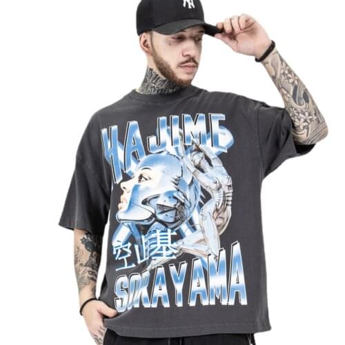 GTDOM Men Summer 2021 Vintage Pop Logo Metal Print Animated Portrait Loose Casual Cotton Short Sleeve T-Shirt Oversized Couple