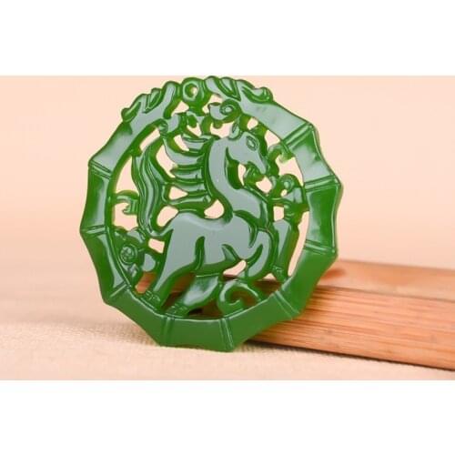 Natural Green Hand Carved Zodiac Horse Jade Pendant Jewelry Necklace Immediately Has Fuma To Chenggong Jade Pendant