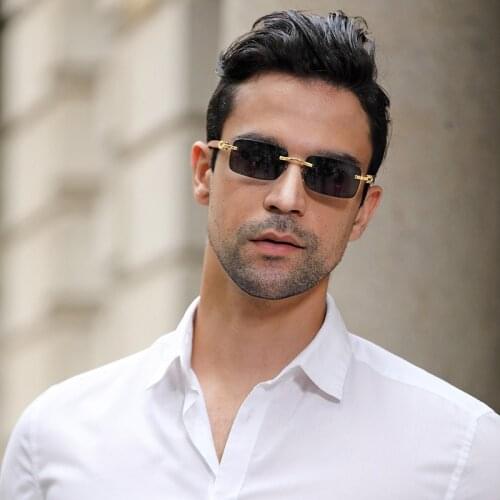 New Fashion Sunglasses For Men Super Clear Rimless Sunglasses Ocean Slice Diamond Cut Glasses Trend Classic Driving Square Gafas