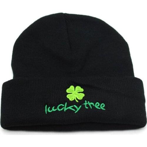 New Four clover lucky thee Embroidery Beanies Hat Man Woman Fashion Couples Winter Cap Knit Soft Caps Outdoor Ski Warm Hats 2021