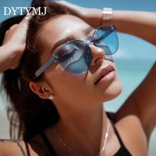 DYTYMJ 2021 Transparent Round Sunglasses Women Vintage One-piece Sun Glasses Women Fashion Cat Eye Modis Oculos Feminino UV400