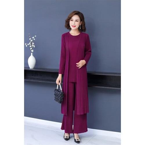 Miyake solid three-piece set of pleated long-sleeve long coat + sleeveless o-neck vest +Straight pants IN STOCK