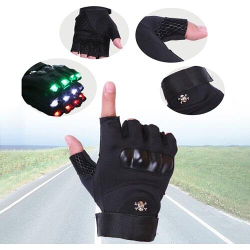 1 Pair LED Half Finger Gloves Men Women Motorcycle Outdoor MTB Road Bike Cycling Sports Fishing Laser Glowing Stage Gloves