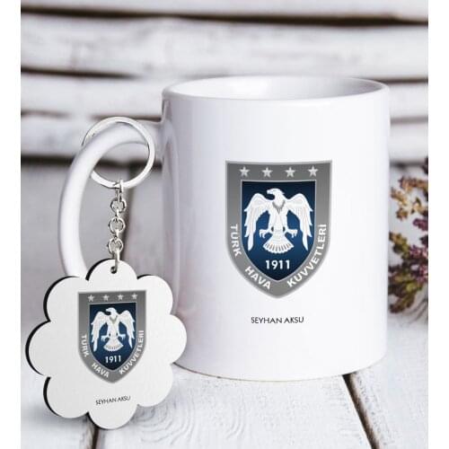 Personalized Professional Turkish Air Force White Mug and Keychain Gift Set