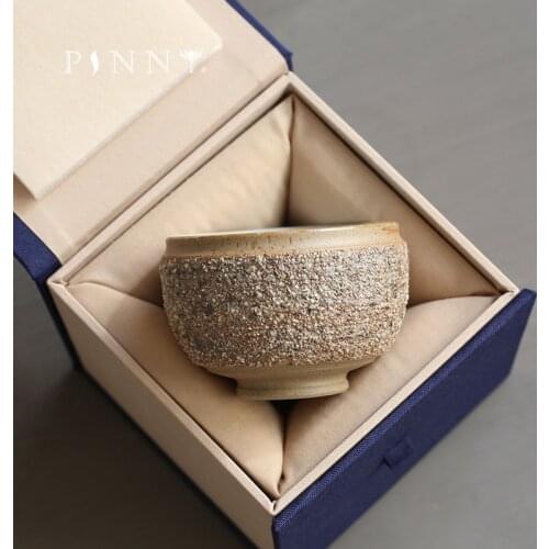 PINNY Japanese Style Crude Pottery Master Cup Hand Made Ceramic Tea Bowl Retro Heat Resistant Teacups Natural Ore