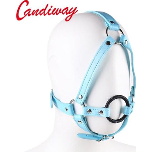 Candiway PU Leather Head Harness BDSM Bondage Restraints With O Ring Deep Throat Oral Gag Adult Game Sex Toys For Couple