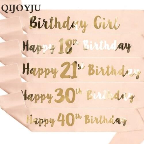 QIJOYJU Happy 16th 18th 21st 30th 40th 50th 60th Birthday Girl Sash Adult Happy Birthday Anniversary Decoration Party Supplies