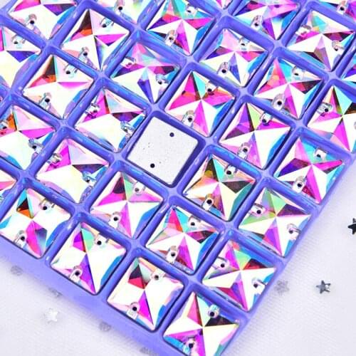 30pcs/Lot 8-22mm Square Rhinestone Glass Crystal AB Sew On Strass Flatback Sewing Stone Wedding Dress Decoration DIY Accessories