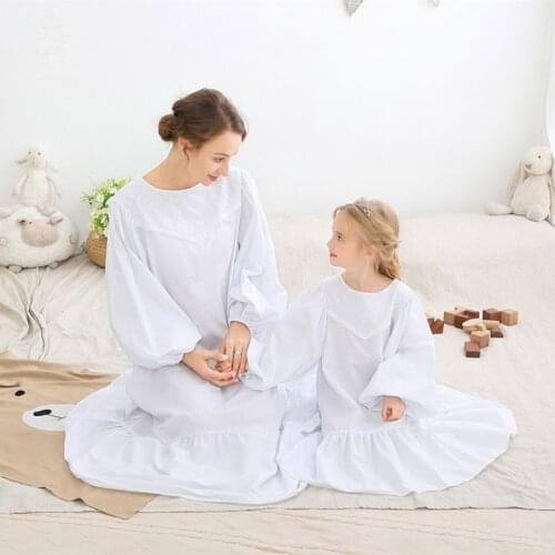 Girls Bubble Long Sleeves Mother And Child Wear Loose Korean Version Long Cotton Dress Sleepwear Can Wear Outside Nightdress