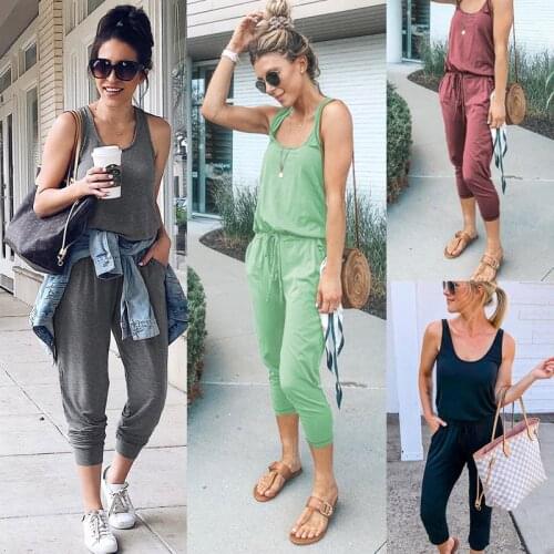 Summer Sleeveless Lace Up Belts Jumpsuits Women Solid Color Off Shoulder Casual Pockets Slim Long Rompers Female Black Playsuits