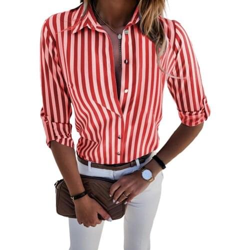 Women Fashion Shirts Long Sleeve Blouse Turn Down Collar Vertical Hand Wash Stripes Office Shirt Blouse футболка женский 2021