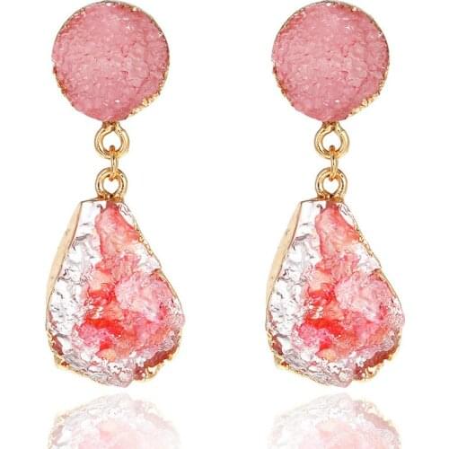Vintage Exaggerated Imitation Natural Stone Irregular Earrings For Women Fashion Geometric Metal Stud Jewelry Wholesale