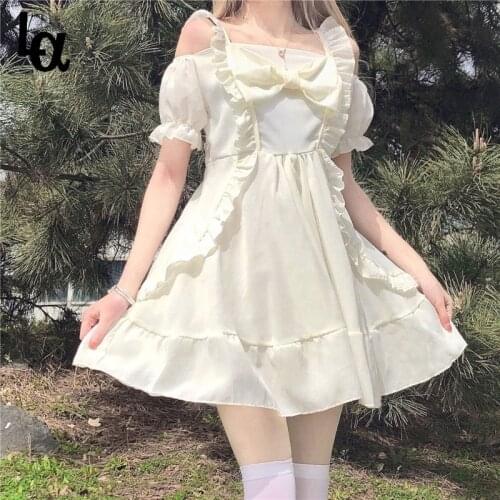 Luck A Summer Elegant Kawali Strap Dress Women French Sweet Lolita Sexy Mini Dress High Street Casual Party Fairy Dress 2021 New