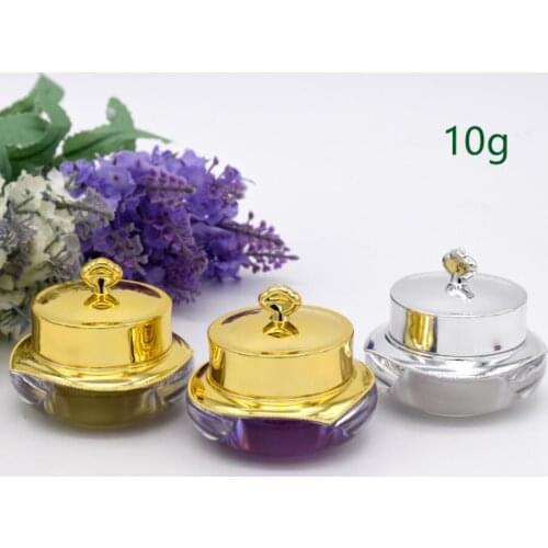 10G gold/pink/purple/pearl white plastic crown shape jar pot bottle for serum essence eye cream sample test skin care packing