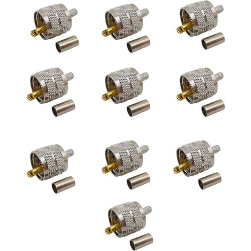 10Pcs UHF PL259 Plug Male Cable Male Solder PL-259 Adapter RF Coax Connector UHF Crimp RG58/142 LMR195 LMR200 RG400