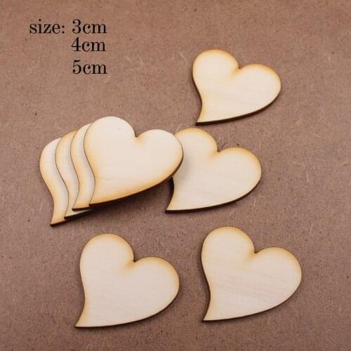 Simple DIY 100pcs Wood heart love blank unfinished natural crafts supplies wedding ornaments Varnished Lovely Patten for Crafts