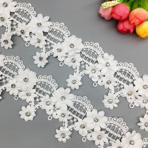 2 Yard 70mm Wide Organza Flowers Guipure Lace Trim Beaded Rhinestone Ribbon Sewing Craft For Wedding Dress Clothes Decorative