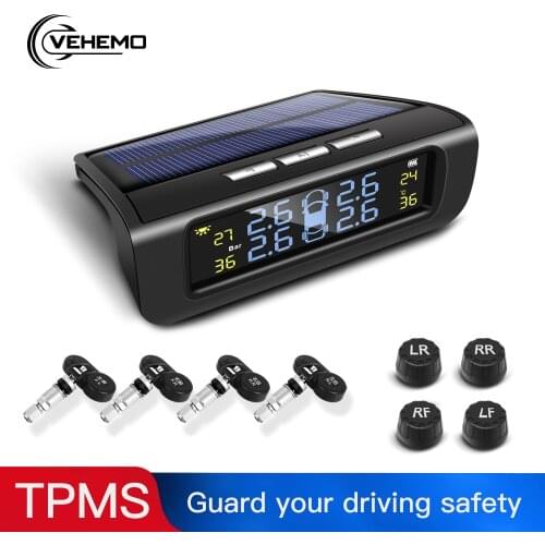 3.5 Bar Solar TPMS Car Tire Pressure Monitoring System Alarm LCD Color Screen Real-Time 4 Sensors Temperature Pressure Monitor
