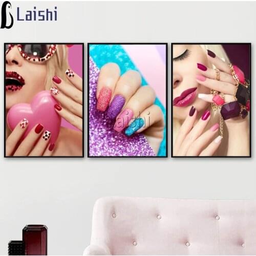 3pcs Nail Fashion Salon Woman 5d Diy diamond painting Full Square round drill,Rhinestone embroidery Cosmetics Beauty Shop Decor