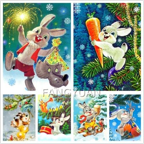 5D Mosaic Diamond Embroidery Complete Kit Rabbit Winter Full Drill Diamond Painting Cartoon Animal Diy Wall Art Home Decoration