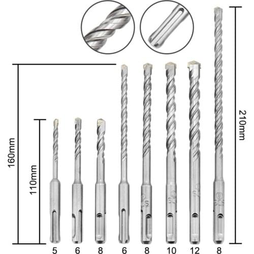 8pcs/lot 160mm Electric Hammer Drill Bits 5/6/8/10/12mm Cross Type Tungsten Steel Alloy SDS Plus for Masonry Concrete Rock Stone