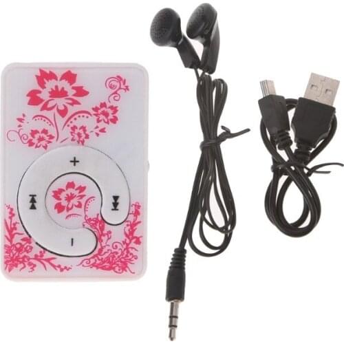 ANENG Mini Clip Floral Pattern Music MP3 Player 32GB TF Card With Mini USB Cable + Earphone