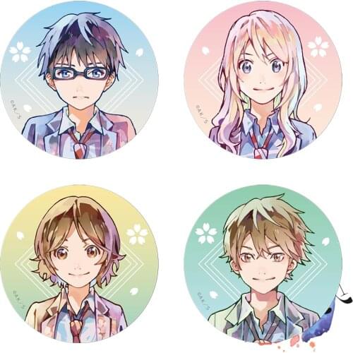 Your Lie in April Anime Arima Kousei Miyazono Kaori Sawabe Tsubaki Metal Badge Brooch Pins