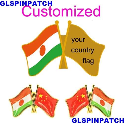 Niger Crossed Friendship Flag Double Country lapel pin Brooch USA UK France Chile Russia Saudi Arabia Japan Spain Badge