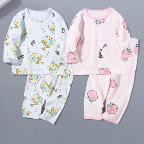 Sleepwear For Kids Pure Cotton Children Autumn Clothes Set Boy Long Sleeve Homewear Summer Pajama Girl Thin Tollder Nighty